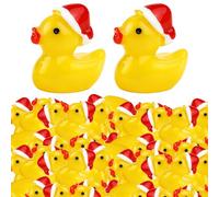 DVOFU 24Pieces Christmas Santa Hat Mini Ducks Novelty Shape Tiny Ducks Figures Resin Ducks with Christmas Hat for Aquarium Dollhouse Fairy Garden