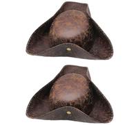 DVOFU 2Pcs Brown Pirate Hat Polyester Tricorn Pirate Cap for Men Women Halloween Costume Accessory Fancy Dress Colonial Medieval Pirates Theme Party Cosplay