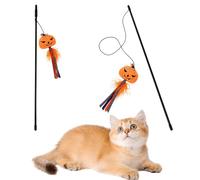 DVOFU 2Pieces Halloween Cat Wand Toys Pumpkin Designs Interactive Cat Biting Plaything Halloween Themed Cat Toy for Fun and Exercise