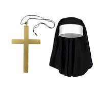 DVOFU 2Pieces Nun Dress Up Costumes Set Gold Cross Necklace Nun Headpiece Halloween Fancy Dress Theme Party Accessories Women Nun Outfit for Adult Ladies
