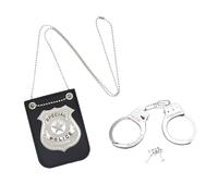 DVOFU 2Pieces Police Badge and Handcuff Cop Set Badge Lanyard on Chain Police Officer Role Play Kit Costume Accessories for Cop Swat Halloween Party