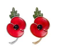 DVOFU 2Pieces Poppy Badges and Pins Silver Gold Poppy Brooch Flower and Green Leaf Brooch Pin Memorial Day Gift for Women Men Never Forget Veterans Remembrance Day