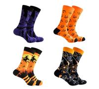DVOFU 4Pairs Halloween Socks Colourful Party Design Socks Pumpkin Bat Witch Spider Socks Funny Spooky Crazy Cool Casual Dress for Men Women