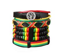 DVOFU 4pcs Rasta Bob Marley Leather Woven Bracelets Leather Rasta Plaided Hippie Braid Bracelet Jamaican Adjustable Wristband for Men Women Fashion Jewelry