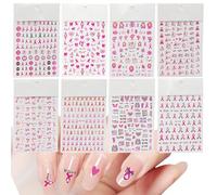 DVOFU 8Sheets Breast Cancer Nail Stickers Self-Adhesive Pink Ribbon Nail Decals Women Girls DIY Manicure Decoration for Breast Cancer Awareness Party