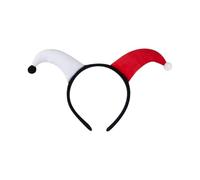 DVOFU Halloween Jester Headband White Red Villain Costume Headband Cocked Horn with Pompom Headwear for Carnival Masquerade Party Props