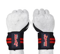Dvox Fitness Power Weight Lifting Wrist Wraps Supports Gym Training Fist Straps With Thumb loop - One Size Fits All (Sold as Pair) (Red Black)