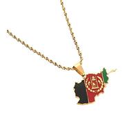 DVRFEBT Map Pendant Necklace - Afghanistan Map Flag Pendant Necklaces,Charm Ethnic Country Necklace Jewelry, Clavicle Chain Sweater Thin Chain Patriotic Chic Choker Men Women Gift,Gold,50Cm/19.6Inch