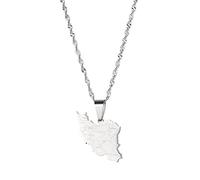 DVRFEBT Map Pendant Necklace - Iran Map Pendant Necklace,Ethnic Charm Country Map Necklaces With City Name,For Men Women Patriotic Maps Pendant Thin Chain Jewelry Gift,Silver,50Cm/19.6Inch