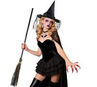 Dwafill Children's Witch Hat, Witch Costume with Halloween Broom, Witch Costume Children Boy, Cape Witch, Sorcerer's Apprentice Costume Child, Halloween Costume for Halloween Carnival Costume Parties