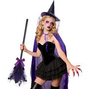 Dwafill Children's Witch Hat, Witch Costume with Halloween Broom, Witch Costume Children Boy, Cape Witch, Sorcerer Apprentice Costume Child, Halloween Costume for Halloween Carnival Costume Parties