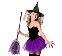 Dwafill Children's Witch Hat, Witch Costume with Halloween Broom, Witch Costume Children Boy, Cape Witch, Sorcerer's Apprentice Costume Child, Halloween Costume for Halloween Carnival Costume Parties