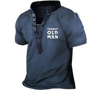 DWANDA Friendly Old Man T Shirts unny Letter 3D Printed Short Sleeve Vintage Distressed Henley Shirt Retro Outdoor Sports Tshirt
