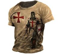 DWANDA Men's Knight Templar 3D Printed T-Shirt Retro Casual Round Neck Short Sleeve Tops Gym Workout T-Shirts