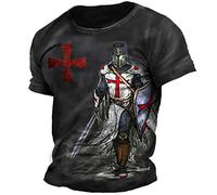 DWANDA Men's Knight Templar 3D Printed T-Shirt Retro Casual Round Neck Short Sleeve Tops Gym Workout T-Shirts