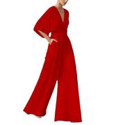 DWANDA Women Deep V Halter Neck Wide Leg Jumpsuit with Pockets Sleeveless Trousers Romper Wedding Party Evening Formal Dresses