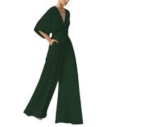 DWANDA Women Deep V Halter Neck Wide Leg Jumpsuit with Pockets Sleeveless Trousers Romper Wedding Party Evening Formal Dresses