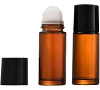 Dwang 2 Pcs Brown 50ml Glass Essential Oil Roller Bottles, Refillable Roll On Bottles Empty Containers Tools