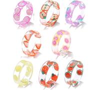 Dwang 8 Pcs Acrylic Fruit Transparent Resin Ring Indie Summer Knuckle Colourful Funny Fruit Rings Gift for Women Teen Girls 1.7 cm Cute Girls' Rings Jewellery