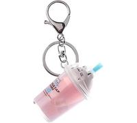 Dwang Pink Keychain Milk Tea Cup Key Ring,Cartoon Cat Car Keychain Mini Milk Tea Cup Liquid Crystal Sequin Key Ring Bag Pendant Novelty Accessories