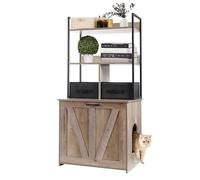 Dwanton Cat litter box enclosure with 2 storage shelves and 2 drawers, 2-in-1 hidden cat litter box enclosure, furniture with shelf, reversible entrance, washable drawers, 50 inch, Greige