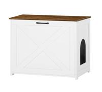 Dwanton Cat Litter Box Furniture Hidden, Pet Enclosure House, Reversible Entrance Can Be on Left or Right Side, Indoor Kitty Cabinet, Wooden Washroom, End Table, Nightstand, White and Warm Brown