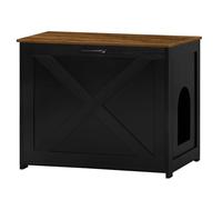 Dwanton Cat Litter Box Furniture Hidden, Pet Enclosure House, Reversible Entrance Can Be on Left or Right Side, Indoor Kitty Cabinet, Wooden Washroom, End Table, Nightstand, Black and Warm Brown
