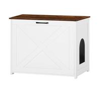 Dwanton Cat Litter Box Furniture Hidden, Pet Enclosure House, Reversible Entrance Can Be on Left or Right Side, Indoor Kitty Cabinet, Wooden Washroom, End Table, Nightstand, White and Rustic Brown