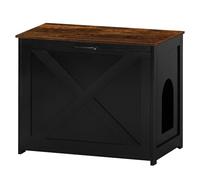 Dwanton Cat Litter Box Furniture Hidden, Pet Enclosure House, Reversible Entrance Can Be on Left or Right Side, Indoor Kitty Cabinet, Wooden Washroom, End Table, Nightstand, Black and Rustic Brown