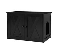 DWANTON Cat Litter Box Furniture Hidden, Reversible Entrance Can Be on Left or Right Side, Wooden Washroom Indoor, Fit Most of Kitty Sand Tray, End Table, Enclosure House, Black