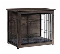 DWANTON Dog Crate Furniture with Cushion, Wooden Crate with Double Doors, Dog Kennel Indoor for Small/Medium/Large Dog, End Table, Small, 27.2" L, Dark Grey