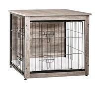 DWANTON Dog Crate Furniture with Cushion, Wooden Dog Crate with Double Doors, Dog Furniture, Dog Kennel Indoor for Small/Medium/Large Dog,End Table, Small, 27.2" L, Greige