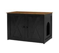 Dwanton Litter Box Enclosure, Cat Litter Box Furniture Hidden, Reversible Entrance Can Be on Left or Right Side, Wooden Cat Washroom Indoor, Black and Warm Brown, 27.6 Inches