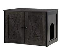 Dwanton Litter Box Enclosure, Cat Litter Box Furniture Hidden, Reversible Entrance Can Be on Left or Right Side, Wooden Cat Washroom Indoor, Dark Gray, 27.6 Inches