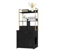 Dwanton Litter Box Enclosure with 2 Storage Shelves and 2 Drawers, 2-in-1 Hidden Cat Litter Box Enclosure Furniture with Shelf, Reversible Entrance, Washable Drawers, 50-Inch, Black+Gold