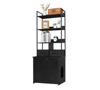 Dwanton Litter Box Enclosure with 3 Storage Shelves and 2 Drawers, 2-in-1 Hidden Cat Litter Box Enclosure Furniture with Shelf, Reversible Entrance, Washable Drawers, 61.8-Inch, Black
