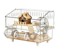 Dwarf Hamster Cage, 2-Layer Clear Pet Habitat, Big Hamster Cage with Water Bottle and Bathroom, for Animal Observation Home Guinea Small Pet Indoor Outdoor Travel