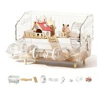 Dwarf Hamster Cage - 2-Layer Enclosure, Clear Acrylic House with Wood Construction, Large Habitat Container with See-Through Panels | Home Yard Breeding Observation Pet Shop Indoor(B)