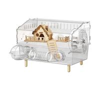 Dwarf Hamster Habitat - Double Tier Clear Acrylic Observation Cage Safe Vented Gerbil Enclosure Modern Design | Pets for Indoor and Outdoor Breeding
