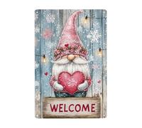 Dwarf Holding A Heart Warm Welcome Sign,Welcome Sign Rustic Printed Metal Poster, For Home Indoor Outdoor Wall Decor 5.5x8inch