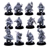 Dwarf Pirate Miniatures - 12 Dwarves with Muskets, Cannons & Swords for Tabletop Wargames | 32mm Fantasy Dwarves | RPG, Wargaming, Dioramas | Highlands Miniatures | Resin Unpainted Figures