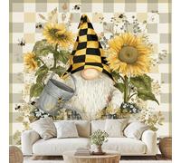 Dwarf Sunflower Leaves Bee Floral Wall Mural Fantasy Pastoral Scene Peel and Stick Photo Wallpaper 150x100 cm Vintage Check Non-Woven Wall Stickers for Bedroom Living Room Decoration Wf214g
