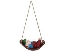 Dwarf Swing Sculpture Ornaments, Resin Garden Gnome Statue with Twine Swing, Funny Dwarf Figurine for Patio Lawn Porch Decor, Weather Resistant Outdoor Decoration (Red)