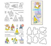 Dwarfs Flowers Balloon Stamps and Die Cuts for Card Making Cute People Transparent Silicone Clear Stamp and Metal Cutting Dies Sets for DIY Scrapbooking Paper Crafting Seals Decorative Supplies