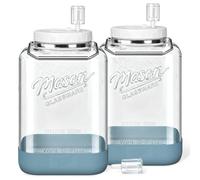 Dwbligt Large Fermentation Jars with Airlock, 2 Gallon Glass Jar with Lid | 2 Pack Square Wide Mouth Mason Jar, Stainless Steel Handle, Non-slip Base, Kimchi Containers for Mead Making, Kombucha