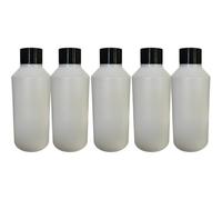 DWChemicals 250ml HDPE Plastic Food Grade Bottles, Natural with Black Watertight Wadded Screw Cap 1-5 - 10-20 - 50 (5)