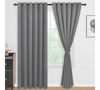 DWCN 100% Grey Blackout Curtains 84 Inches Long for Bedroom with Black Liner, Double Layer Thermal Insulated Room Darkening Window Curtain Panels with Tiebacks for Nursery Room W70 x L84, 2 Panels