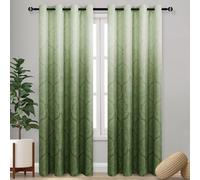 DWCN Avocado Green Ombre Room Darkening Blackout Curtains for Bedroom - Damask Patterned Thermal Insulated Grommet Drapes for Living Room, Set of 2 Gradient Window Curtain Panels, 52 x 84 Inches Long