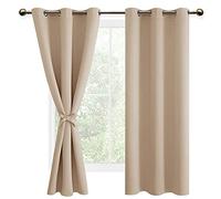 DWCN Beige Blackout Curtains with Tiebacks for Bedroom Thermal Insulated Solid Eyelet Curtains for Living Room,2 Panels,46" Wide x 72" Drop