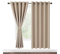 DWCN Beige Blackout Curtains with Tiebacks for Bedroom Thermal Insulated Solid Eyelet Curtains for Living Room,2 Panels,66" Wide x 54" Drop
